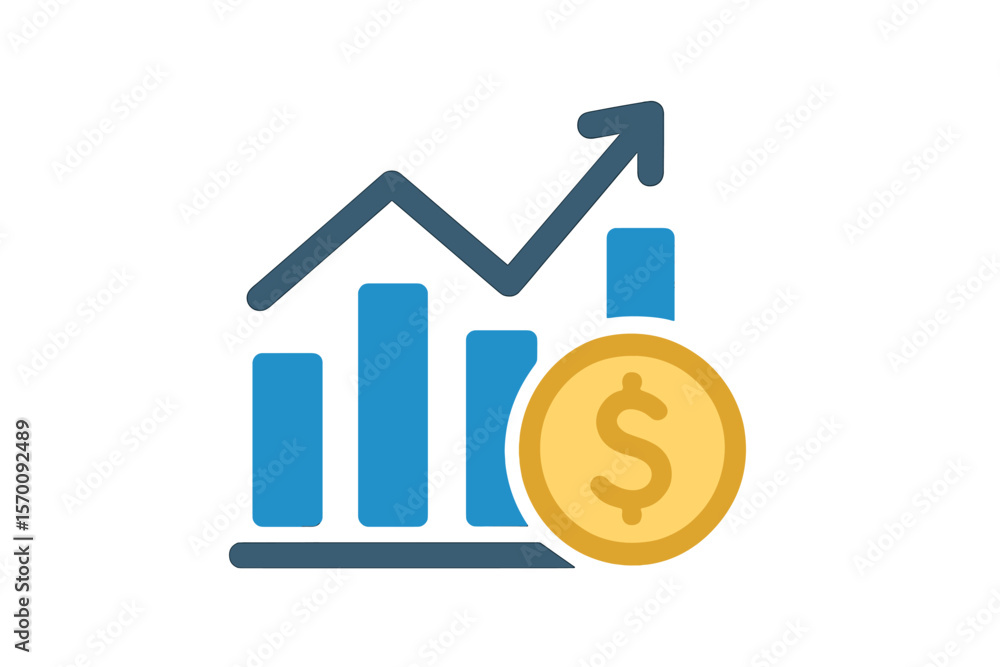 Poster flat icon of financial earnings analytics graph or chart for use on apps and websites