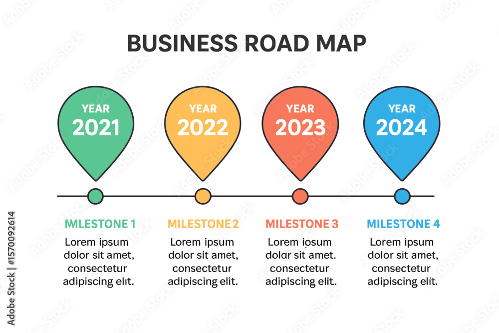 Aufkleber vector illustration of a business road map timeline infographic template featuring pointers, designe