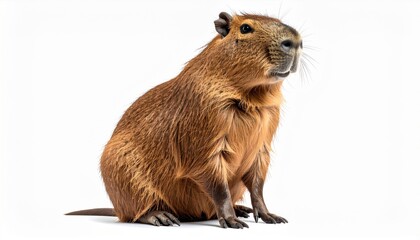 Fototapeta premium Brown Capybara Sitting on White Background