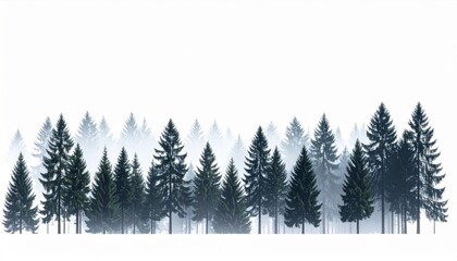 Misty Forest Silhouette: Dark Green Trees in Fog