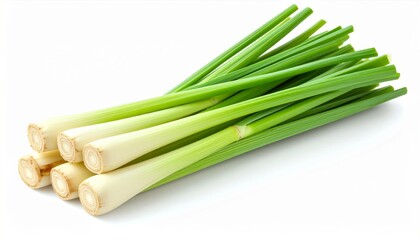 Fresh Lemongrass Stalks on White Background