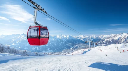 Wandcirkels Gondels Ski resort with gondola lift overlooking snowy mountains on a bright winter day  © juka
