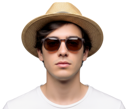 Young Caucasian Man Wearing Fedora Hat and Sunglasses