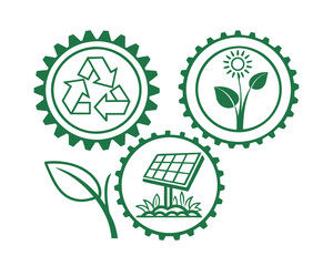 Green Technology Interlocking Gears Representing Recycling Solar Energy and Growth