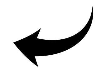 black curve arrow icon on transparent background. flat style.