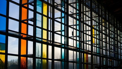 Colorful Geometric Glass Window in Modern Building Interior