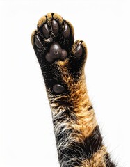 Obraz premium Closeup of a Brown Tabby Cat Paw Against White Background