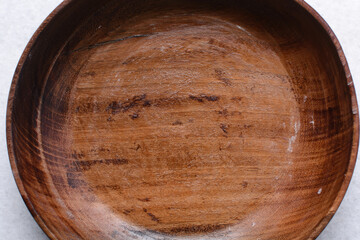 Overhead view of large wooden bowl