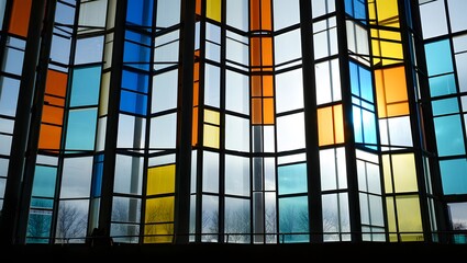Colorful Geometric Glass Window in Modern Building Interior