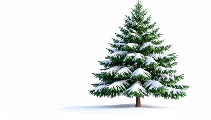 Fototapeta premium Snow Covered Christmas Tree on White Background