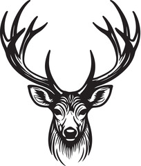 Naklejka premium Deer Head Silhouette Vector Illustration with Antlers in Wildlife Style