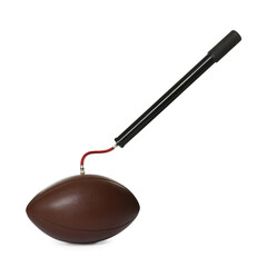 American football ball and manual air pump isolated on white
