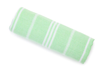 One folded beach towel isolated on white, top view