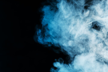 Hookah smoke on black background, closeup. Space for text
