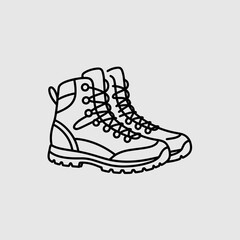 Minimalist line art of hiking boots on grey background  