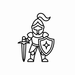 Minimalist line art knight holding sword and shield  