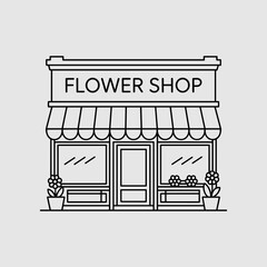 Minimalist line art exterior view of a flower shop  