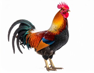 Fototapeta premium Colorful Rooster with Vibrant Feathers on White Background