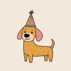 Cute cartoon dog in birthday hat