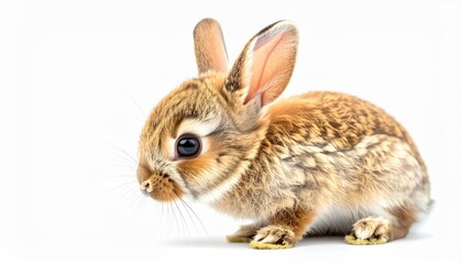 Obraz premium Adorable Brown Rabbit on White Background