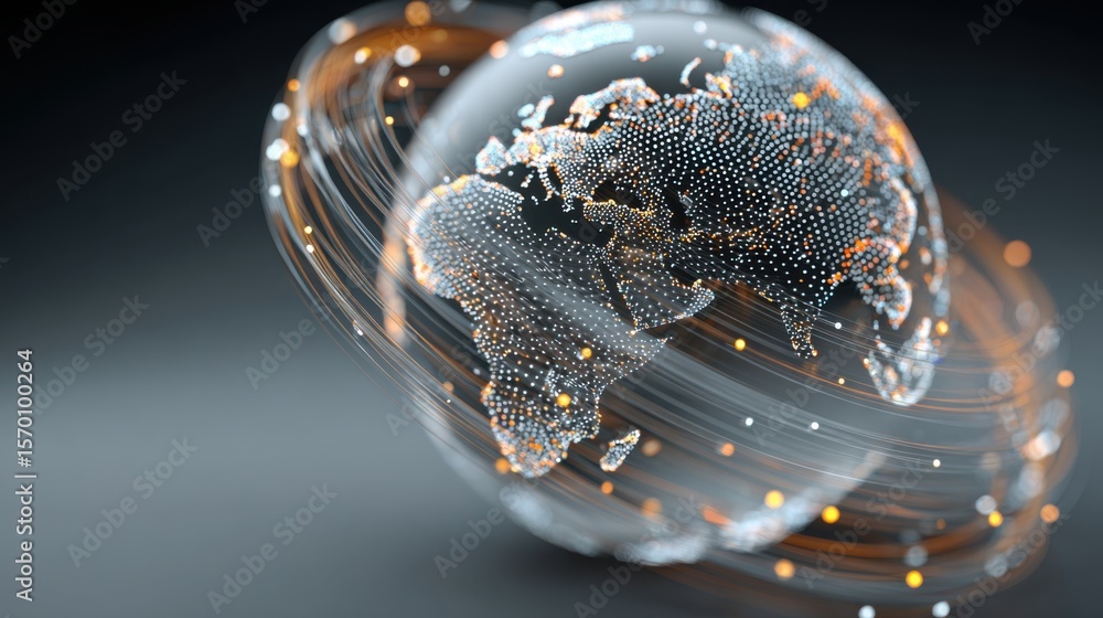 Poster a detailed digital globe showcasing continents with glowing lines and dots. the design highlights gl