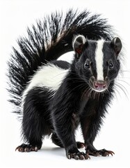 Fototapeta premium Black and White Skunk Portrait on White Background
