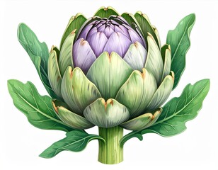 Fototapeta premium Closeup of a Purple and Green Artichoke Illustration