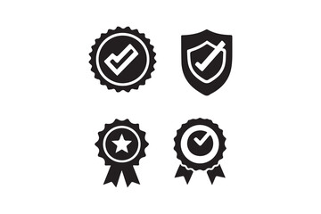 Fototapeta premium Set of black and white quality assurance icons.This image features a collection of four black and white icons representing quality assurance.