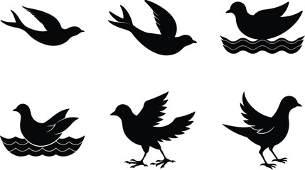 Dovekie Silhouette Diving Underwater Vector Illustration