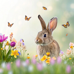 Fototapeta premium easter bunny with easter eggs