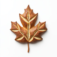 Fototapeta premium A unique bread shaped and scored to resemble a maple leaf, showcasing artisanal baking craftsmanship on a white background.