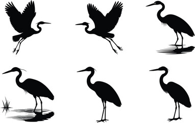 Heron Silhouette Flying Legs Extended Vector Illustration
