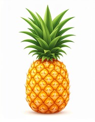 Fototapeta premium Ripe Yellow Pineapple with Green Leaves on White Background