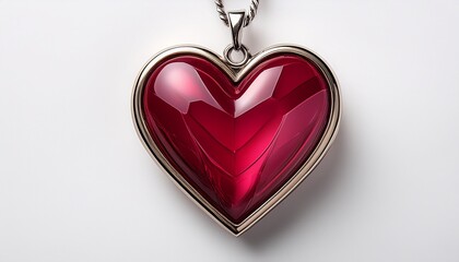 a rich crimson heart pendant isolated on white background