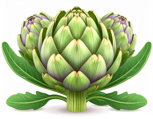 Fototapeta premium Three Fresh Green Artichokes on White Background
