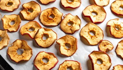 Oven-Baked Apple Chips on Parchment. Healthy Food Concept