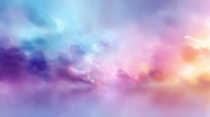 Dreamy colorful sunset with glowing pastel clouds in tranquil atmospheric sky during peaceful twilight moment, Generative AI