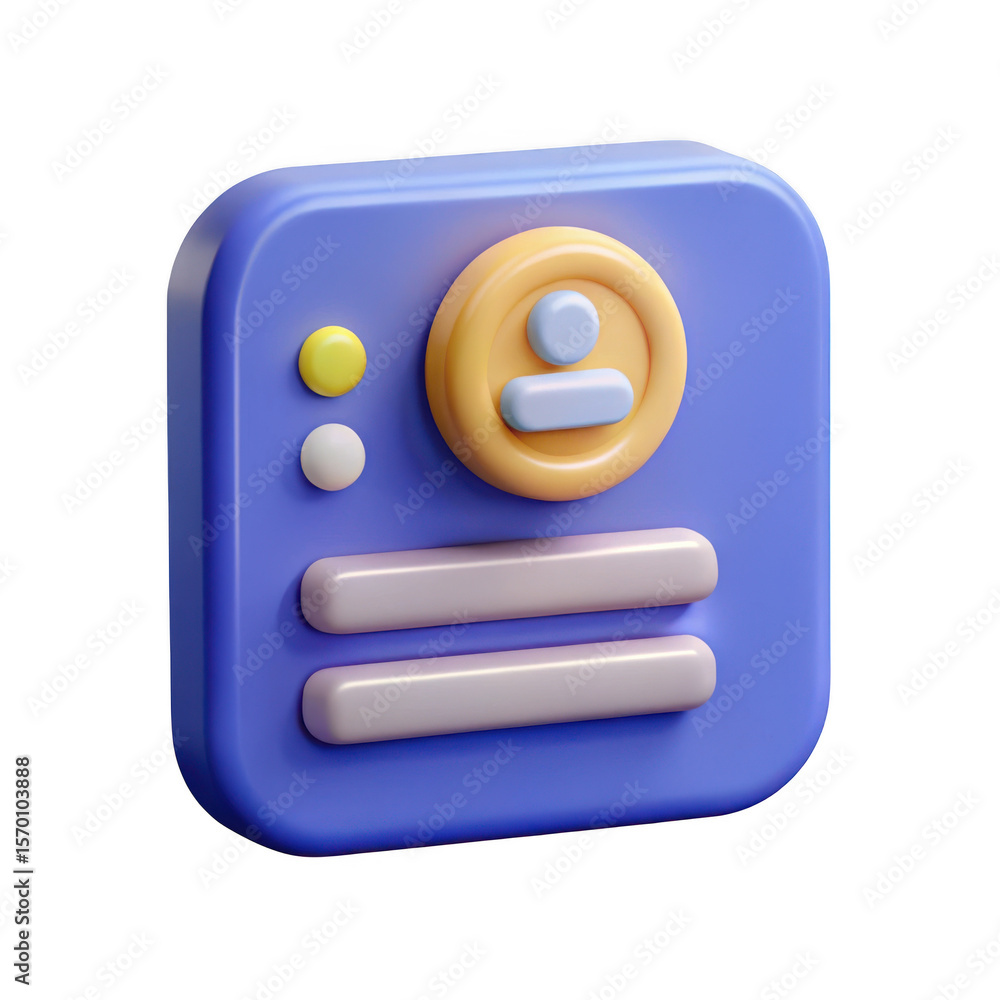 Poster 3d user profile card isolated on transparent background