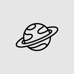 Fototapeta premium Minimalist line art planet with rings in black on light background 
