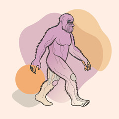 Silhouette of Bigfoot Walking in Profile Cryptozoology Mythical Creature Illustration