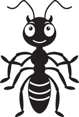 vector illustration of cute ant character, solid black, high contrast silhouette
