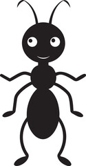 vector illustration of cute ant character, solid black, high contrast silhouette