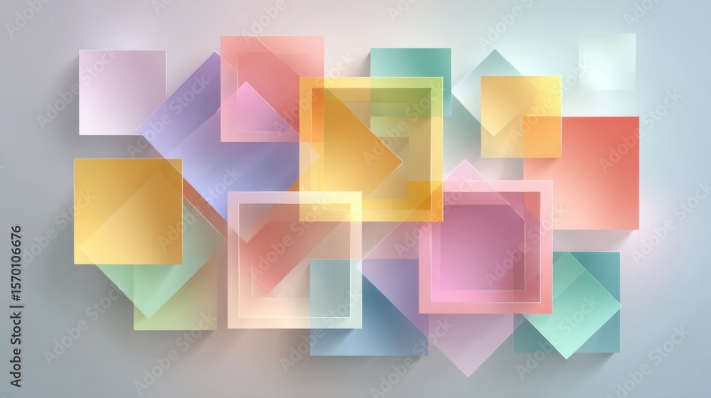 Aufkleber various semi-transparent geometric shapes in pastel colors overlap on a light background, forming a 
