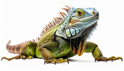 Obraz premium Green Blue Iguana Lizard Closeup Profile Isolated