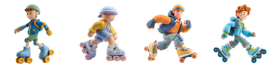 Rollerbalde isolated with boy 3d character mockup without background using for sport purpose.