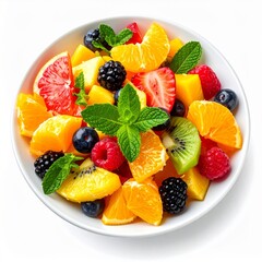 Colorful Fresh Fruit Salad in White Bowl