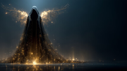 Silent Seraph in Darkness with Divine Flash – Generative AI