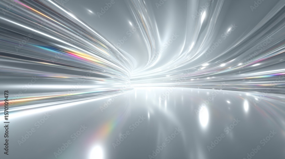 Poster bright and vibrant light trails swirl through the scene, creating a sense of motion. the reflective 