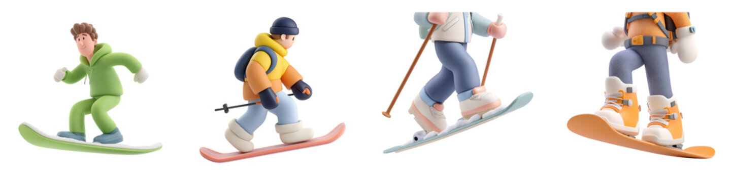 Plasticine ski png in 3d skking pose transparent no background in extreme sport concept.