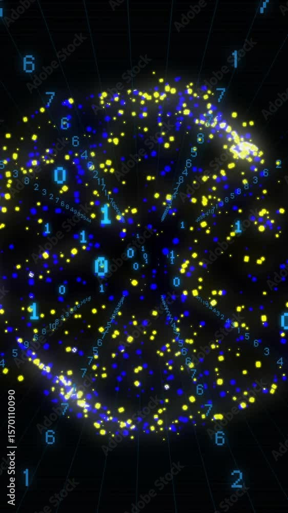 Poster animation of binary coding data processing over globe of connections